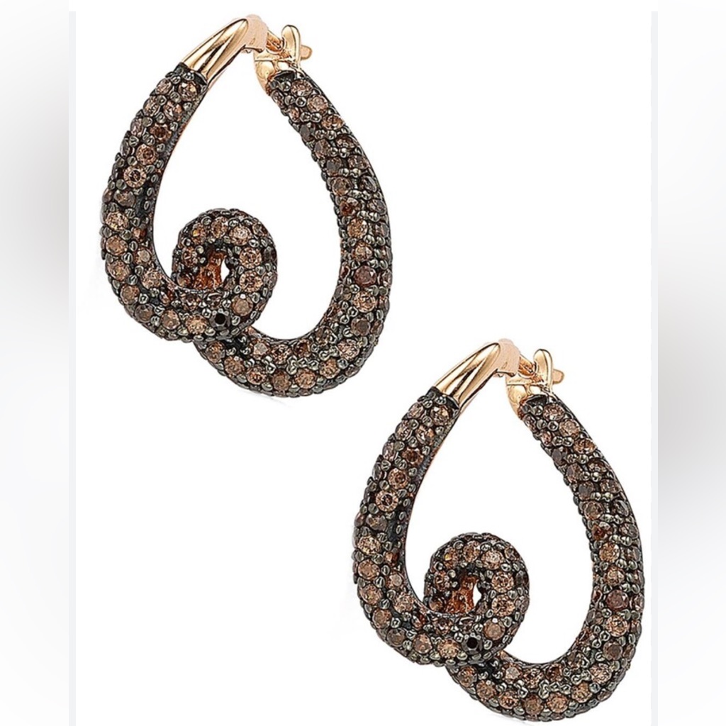 14k Rose Gold Plated Sterling Silver Chocolate Cz Twisted Hoop Earri Suzy Levian